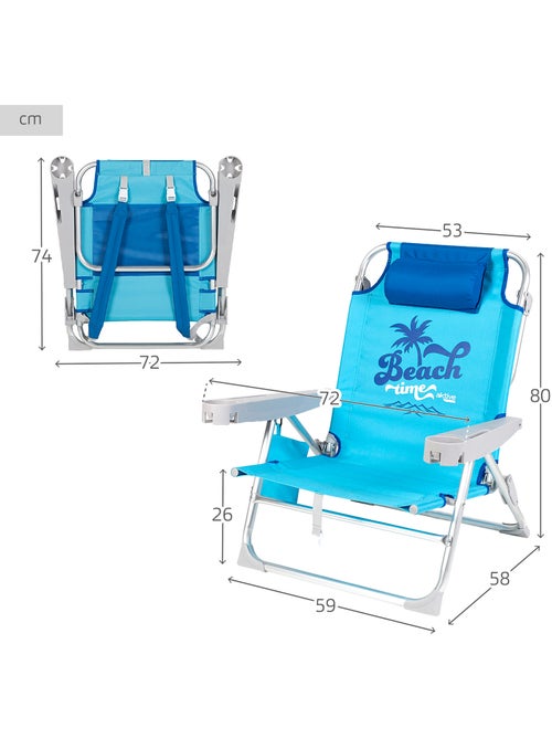 Cadeira de praia baixa, 5 posições, 53x58x80 cm, azul, com almofada e bolsa removível aktive - Kiabi Cadeira de praia baixa, 5 posições, 53x58x80 cm, azul, com almofada e bolsa removível aktive - Kiabi
