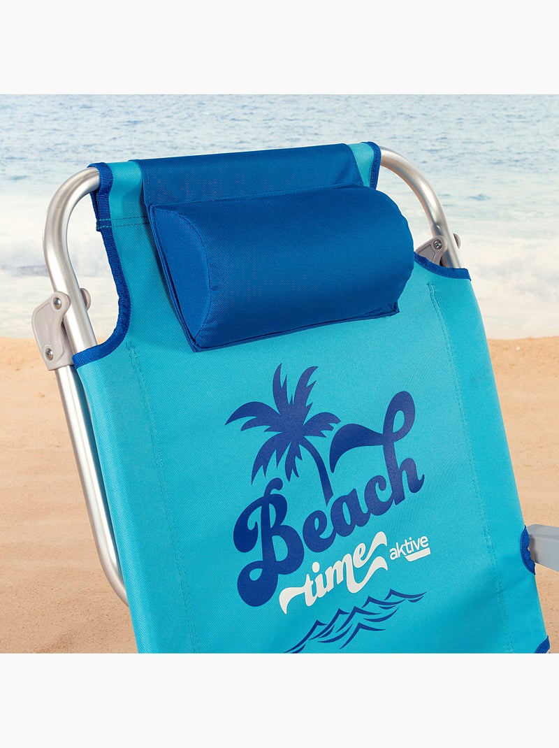 Cadeira de praia baixa, 5 posições, 53x58x80 cm, azul, com almofada e bolsa removível aktive Azul - Kiabi