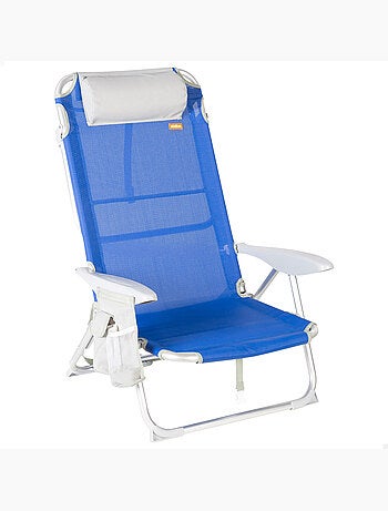 Cadeira de praia dobrável multiposições 50x50x88 cm azul com bolsos, almofada e alça