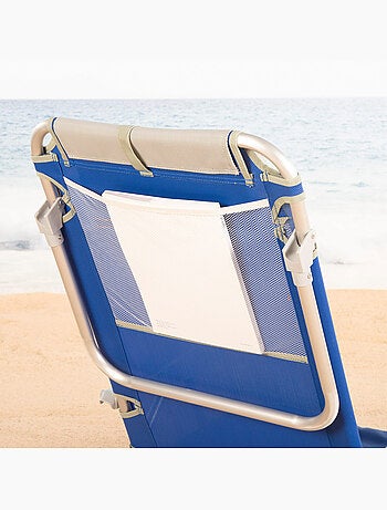 Cadeira de praia dobrável multiposições 50x50x88 cm azul com bolsos, almofada e alça