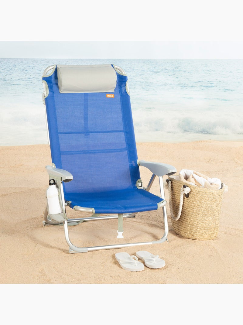 Cadeira de praia dobrável multiposições 50x50x88 cm azul com bolsos, almofada e alça Azul - Kiabi