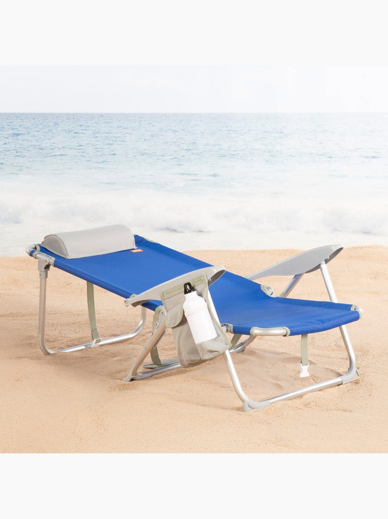 Cadeira de praia dobrável multiposições 50x50x88 cm azul com bolsos, almofada e alça Azul - Kiabi