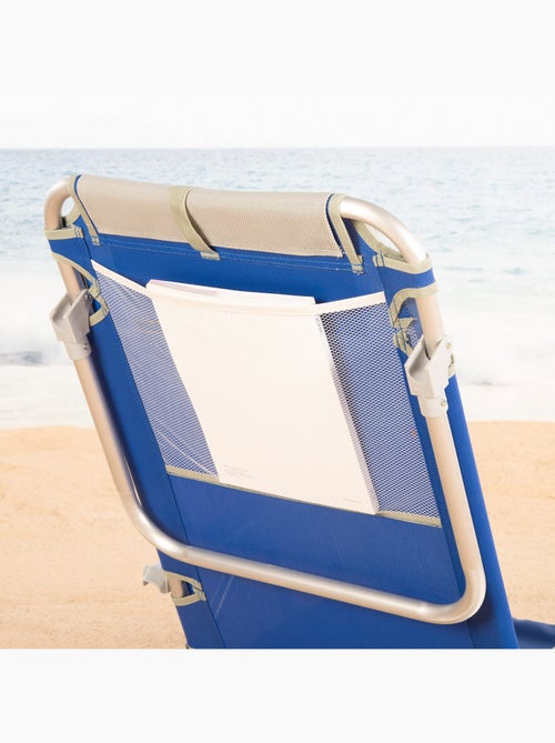 Cadeira de praia dobrável multiposições 50x50x88 cm azul com bolsos, almofada e alça - Kiabi Cadeira de praia dobrável multiposições 50x50x88 cm azul com bolsos, almofada e alça - Kiabi