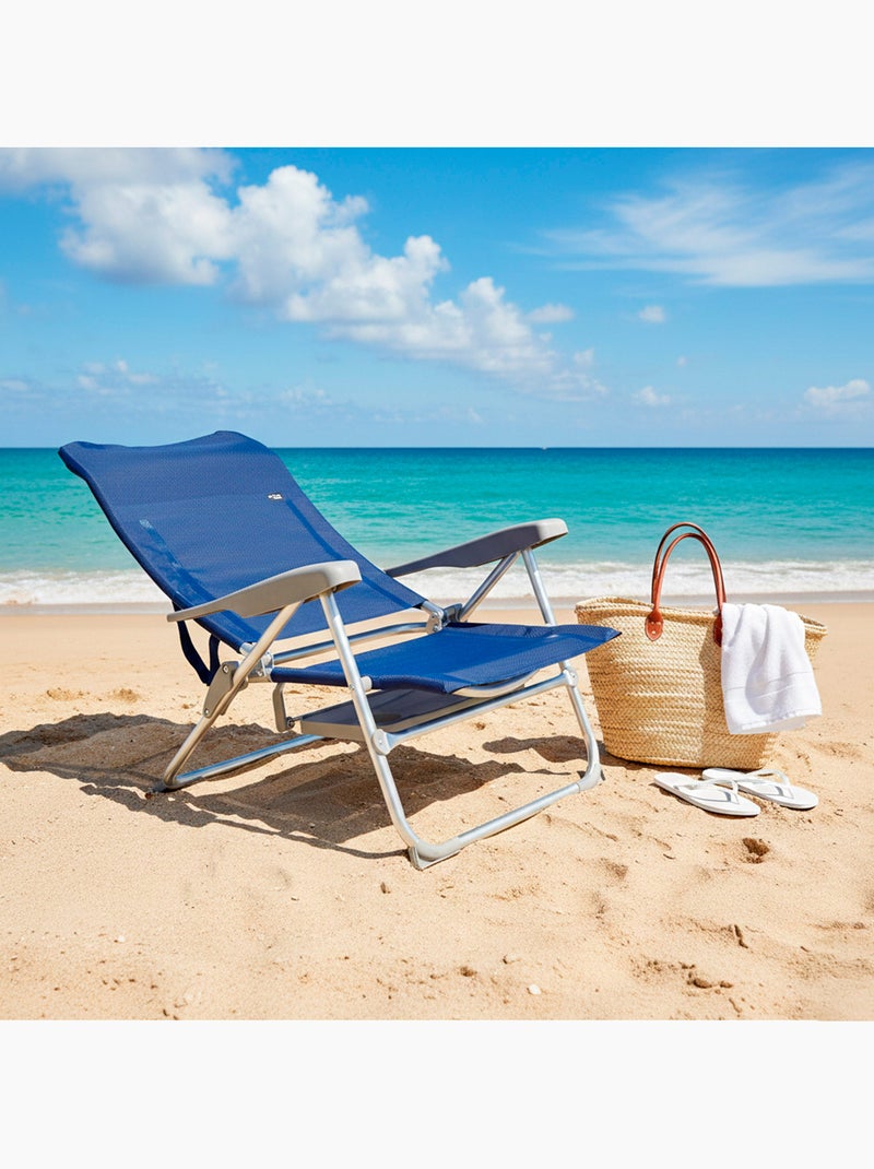 Cadeira de praia dobrável multiposições slim c/mesa amovível e almofada aktive Azul-marinho - Kiabi