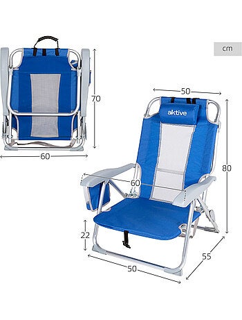 Cadeira de praia e espreguiçadeira 7 posições azul com almofada e bolsos aktive}