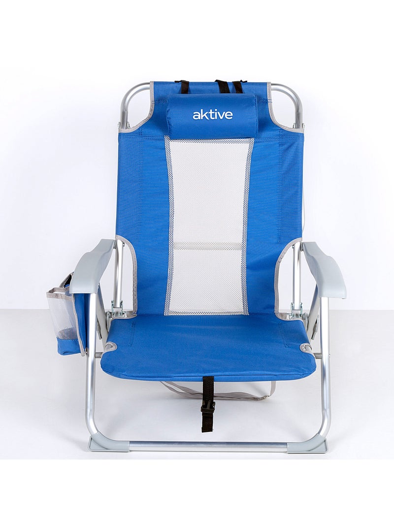 Cadeira de praia e espreguiçadeira 7 posições azul com almofada e bolsos aktive} Azul - Kiabi
