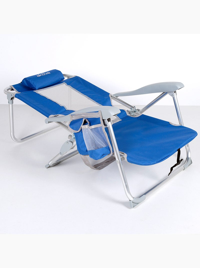 Cadeira de praia e espreguiçadeira 7 posições azul com almofada e bolsos aktive} Azul - Kiabi
