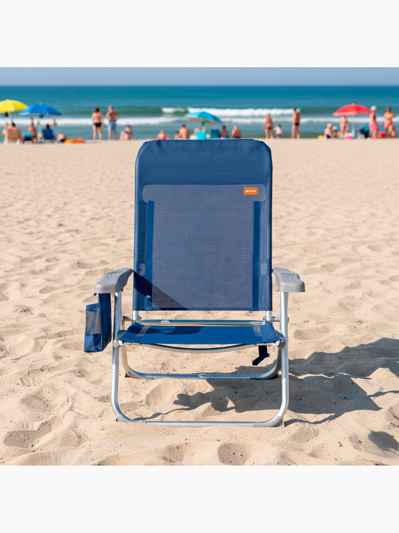 Cadeira de praia multiposições dobrável slim c/almofada e bolso aktive Azul-marinho - Kiabi