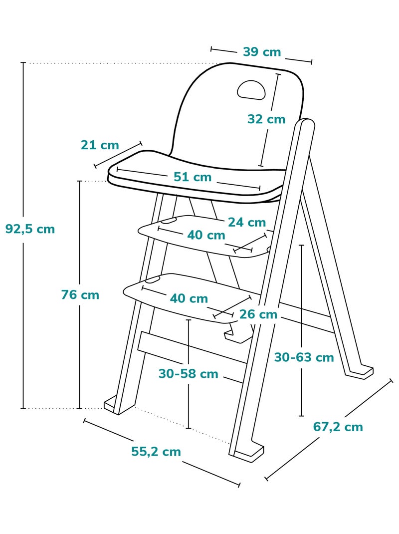 Cadeira de refeição em madeira 3 em 1 LIONELO Floris – Cinto de segurança de 5 pontos – Até 40 kg Branco Castanho Branco - Kiabi