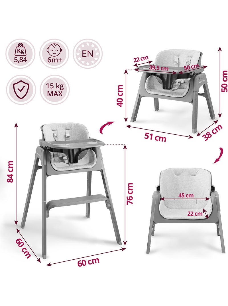 Cadeira de refeição evolutiva 3 em 1 moby-system noxi desde 6 meses Cinza - Kiabi