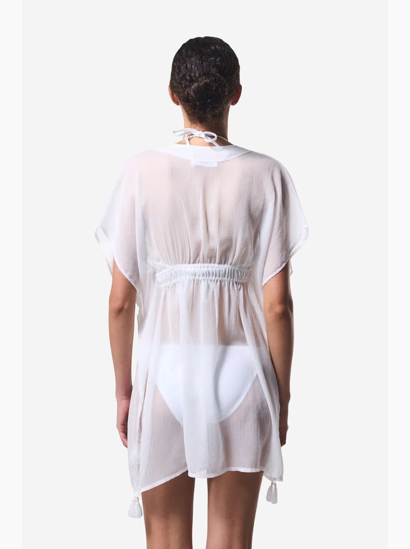Caftan mini básico em chiffon com decote em v penti Branco - Kiabi
