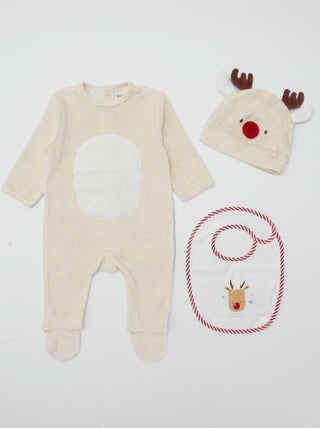 Caixa de prenda pijama + gorro + babete 'rena'