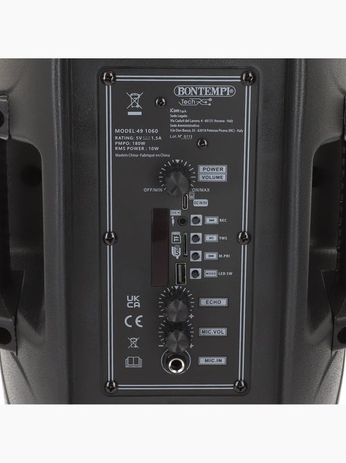 Caixa de som de karaokê 180w sem fio com 1 microfone bontempi - Kiabi Caixa de som de karaokê 180w sem fio com 1 microfone bontempi - Kiabi