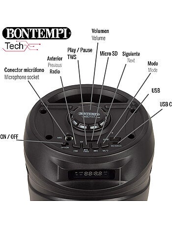 Caixa de som sem fio 160w com microfone e luzes bontempi