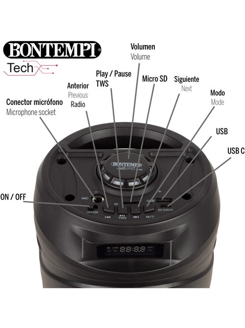 Caixa de som sem fio 160w com microfone e luzes bontempi - Kiabi