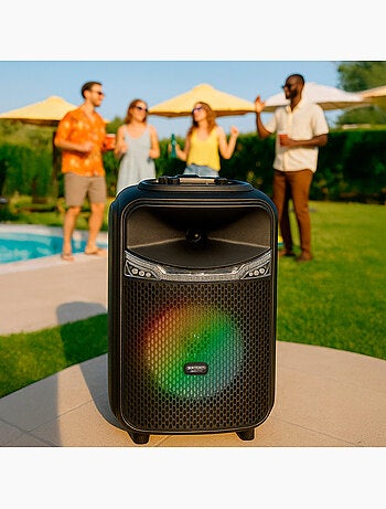 Caixa de som sem fio 220w com karaokê e 2 microfones 27x25x40 cm bontempi
