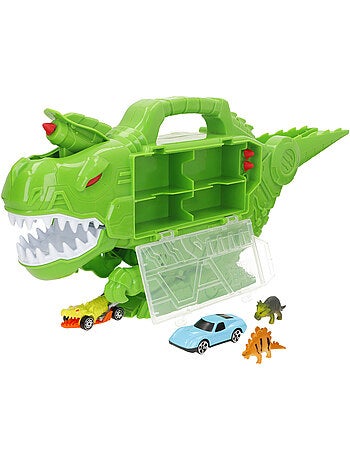 Caixa de transporte para carros dino destroyer teamsterz com rampa e lançador