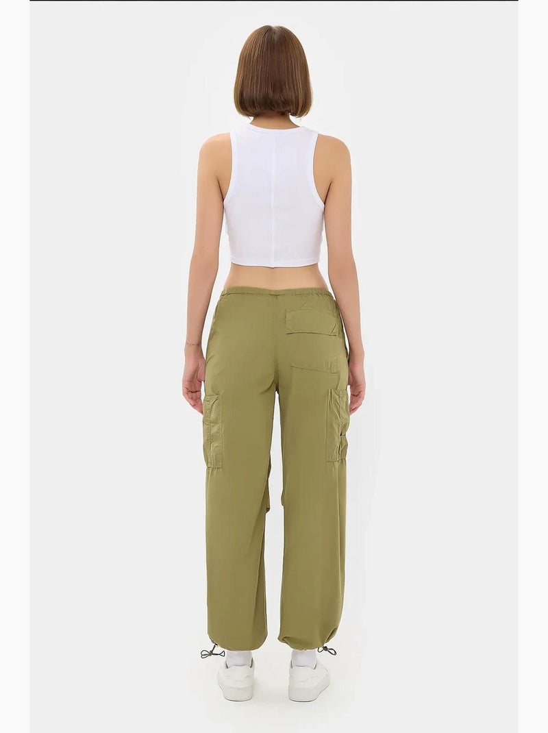 Calça cargo com cordão de cintura média hiccup Verde - Kiabi