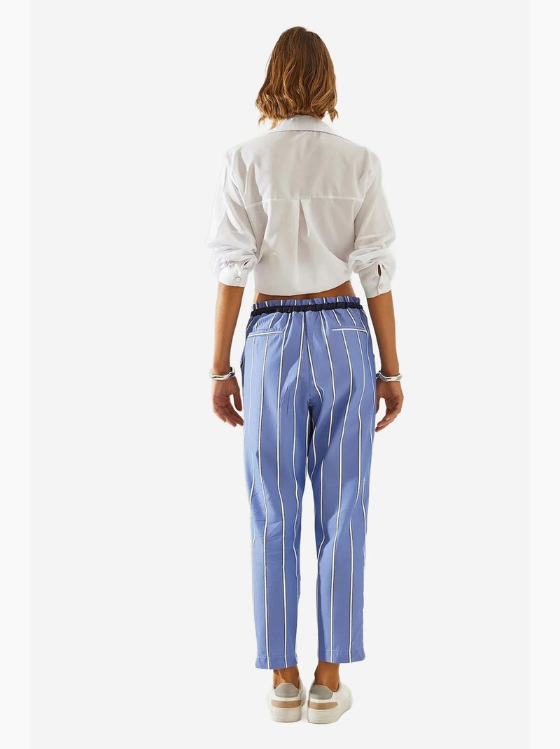 Calça cenoura às riscas com cós elástico e atilhos lucci Azul Branco - Kiabi