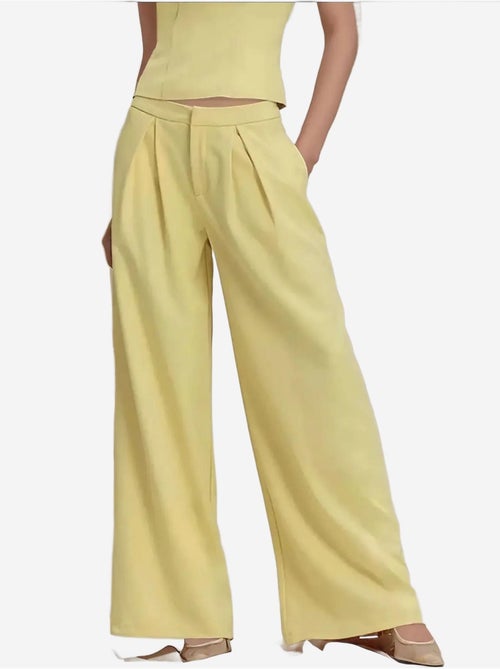 Calça comprida plissada de perna larga - Kiabi Calça comprida plissada de perna larga - Kiabi