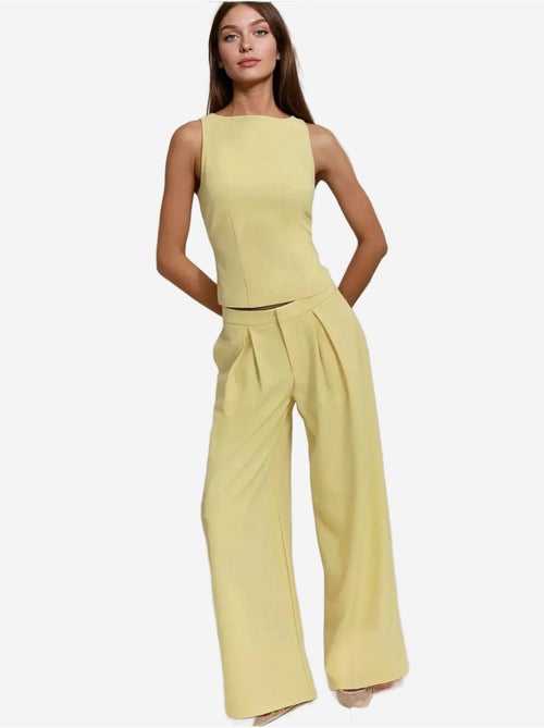Calça comprida plissada de perna larga - Kiabi Calça comprida plissada de perna larga - Kiabi