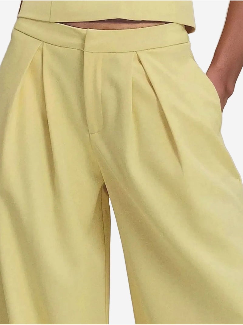Calça comprida plissada de perna larga Amarelo - Kiabi