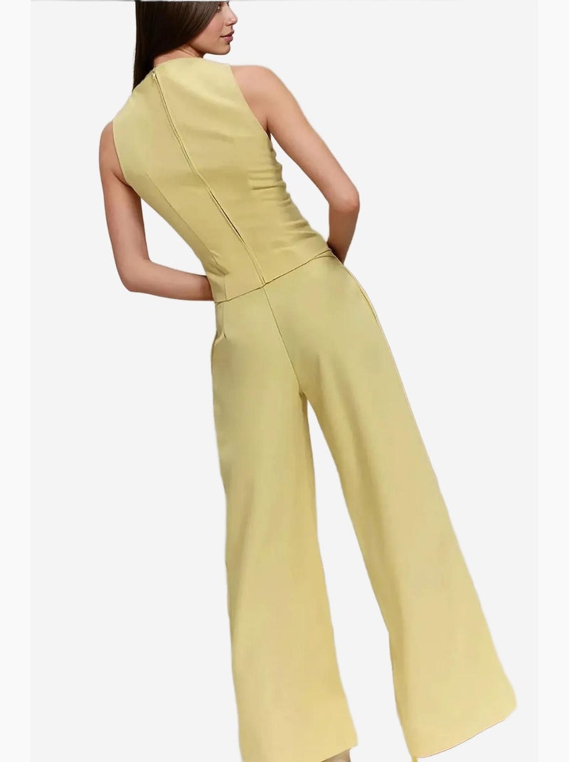Calça comprida plissada de perna larga hiccup Amarelo - Kiabi