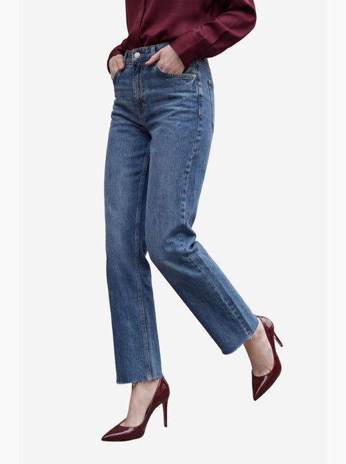Calça de ganga direita de cintura alta até ao tornozelo com bolsos da my fashion - Kiabi Calça de ganga direita de cintura alta até ao tornozelo com bolsos da my fashion - Kiabi