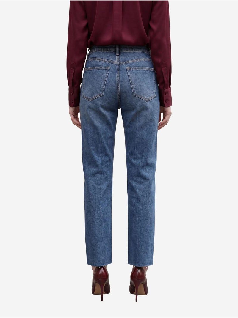 Calça de ganga direita de cintura alta até ao tornozelo com bolsos da my fashion Azul - Kiabi