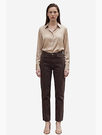 Calça de ganga direita de cintura alta até ao tornozelo com bolsos da my fashion
