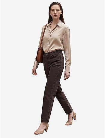 Calça de ganga direita de cintura alta até ao tornozelo com bolsos da my fashion