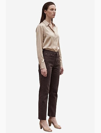 Calça de ganga direita de cintura alta até ao tornozelo com bolsos da my fashion