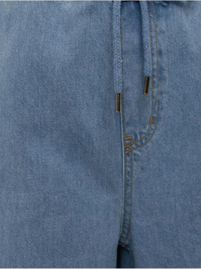 Calça de ganga larga com cintura alta e cordão hiccup Azul - Kiabi