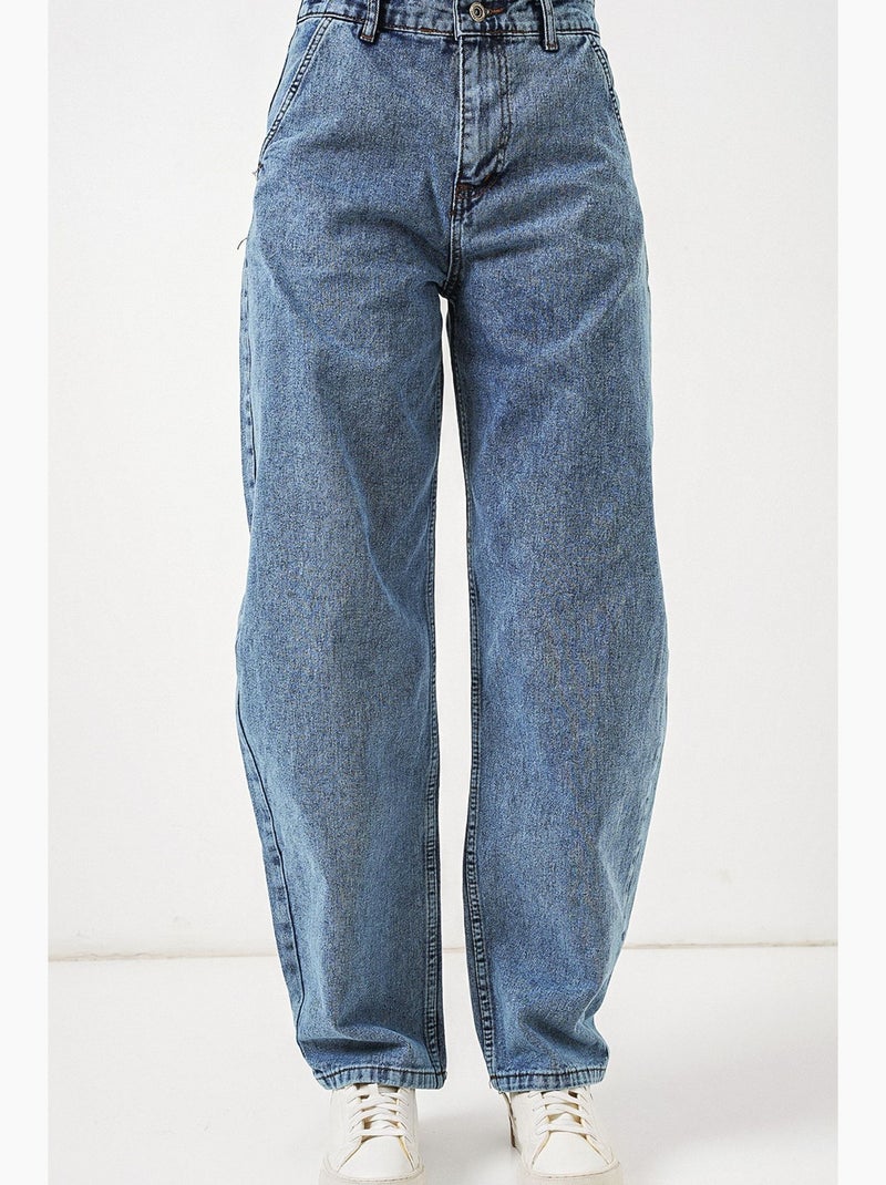 Calça de ganga larga de cintura alta bdart Azul-safira - Kiabi