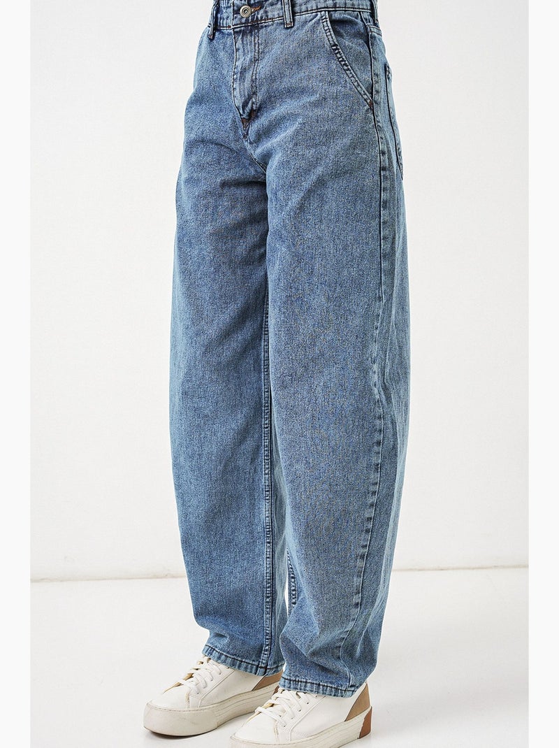 Calça de ganga larga de cintura alta bdart Azul-safira - Kiabi