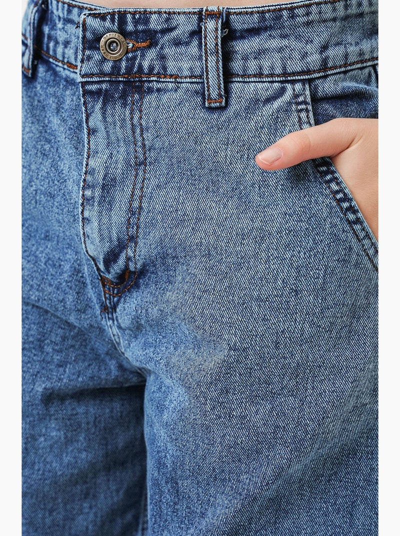 Calça de ganga larga de cintura alta bdart Azul-safira - Kiabi