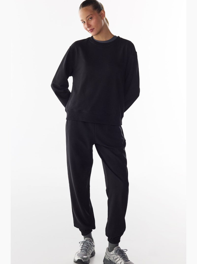 Calça de moletom de cintura alta com barras elásticas penti Preto - Kiabi