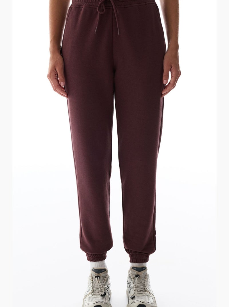 Calça de moletom de cintura alta com barras elásticas penti Vermelho bordô - Kiabi