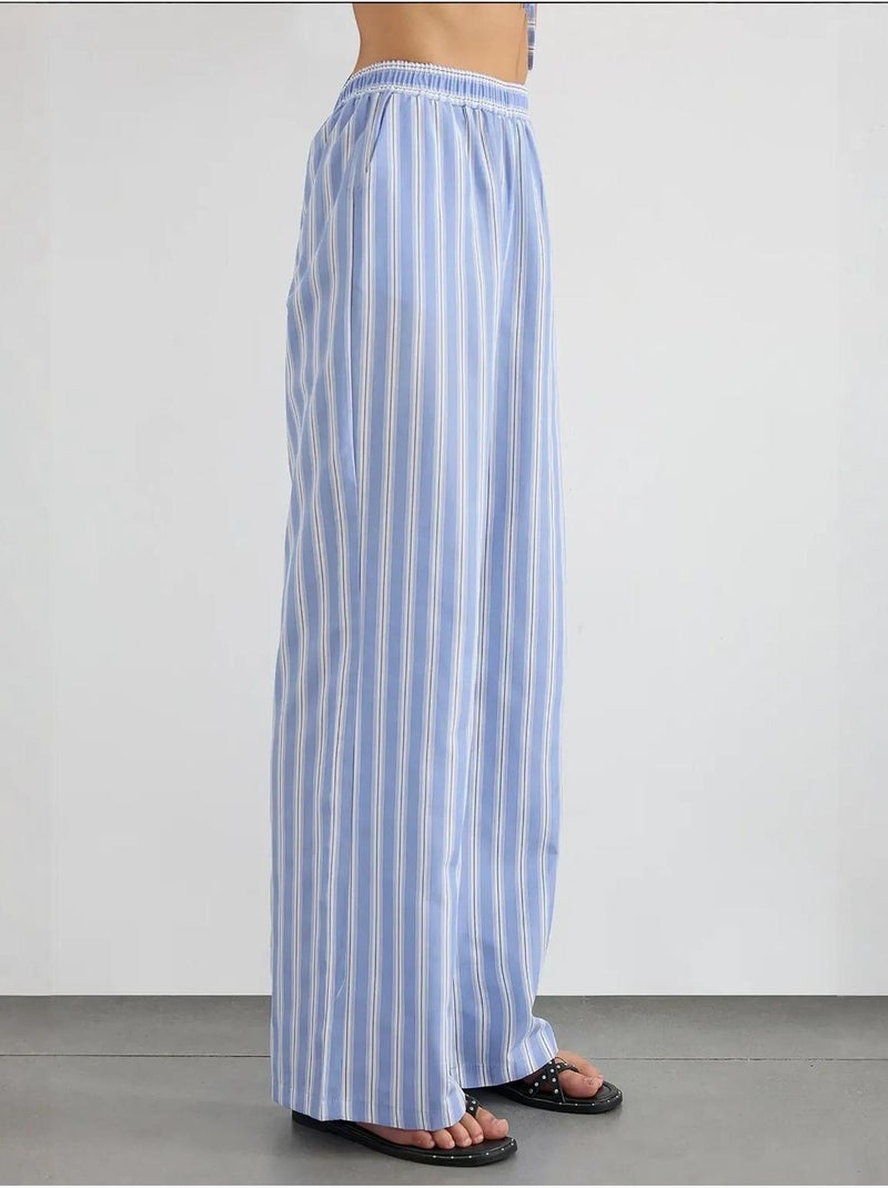 Calça de perna larga às riscas com cós elástico hiccup Azul - Kiabi