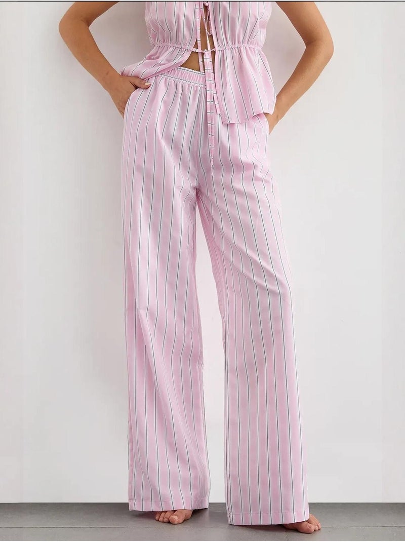 Calça de perna larga às riscas com cós elástico hiccup Rosa - Kiabi