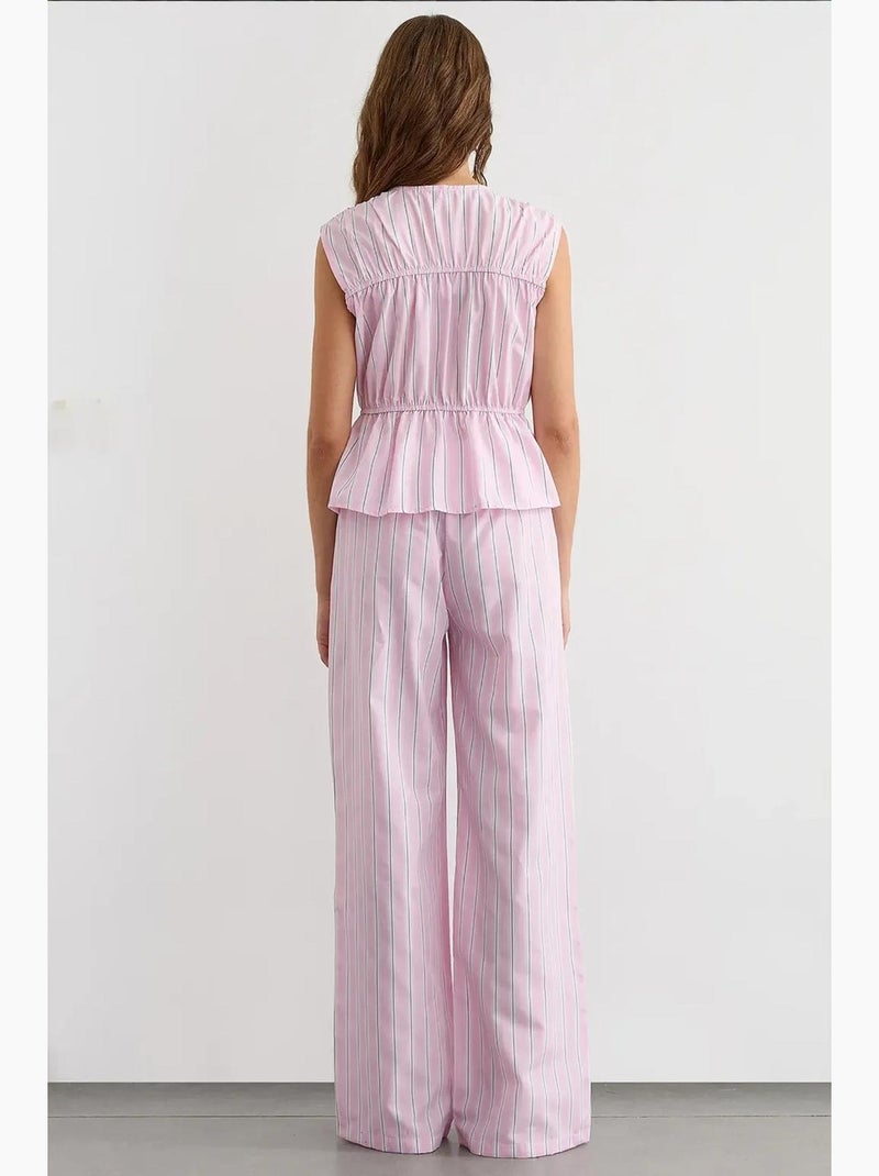 Calça de perna larga às riscas com cós elástico hiccup Rosa - Kiabi