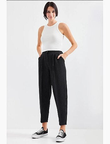 Calça de tecido às riscas de cintura alta bdart