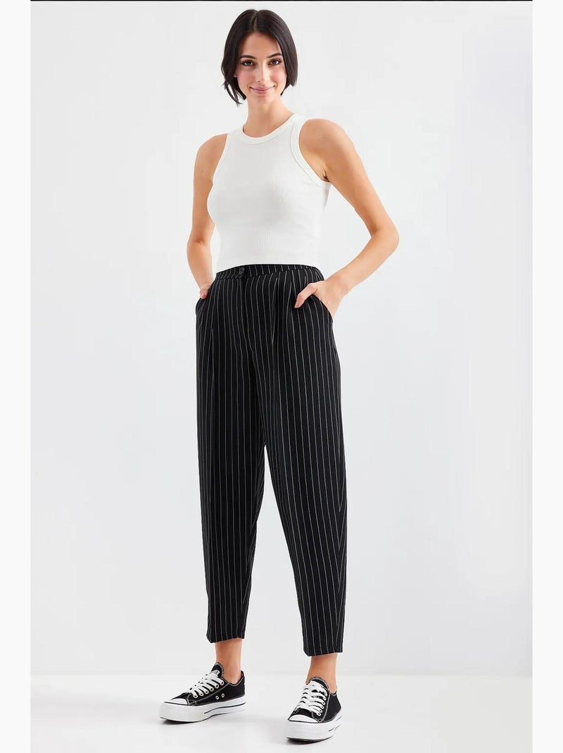 Calça de tecido às riscas de cintura alta bdart Preto - Kiabi