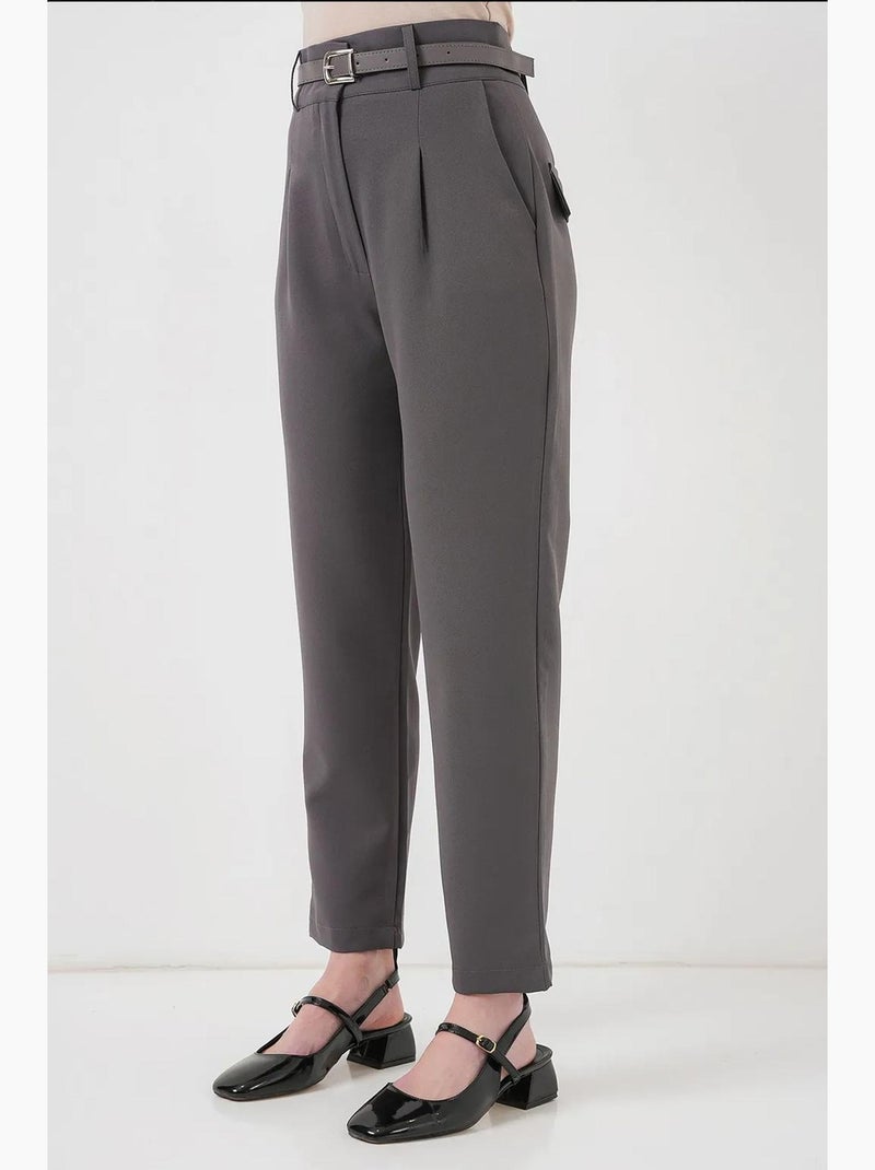 Calça de tecido plissada com cinto bdart Cinza-preto - Kiabi