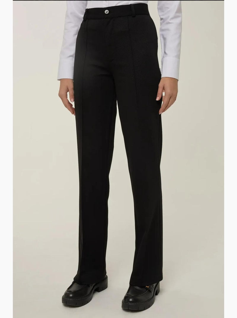Calça direita com detalhe de costura hiccup Preto - Kiabi