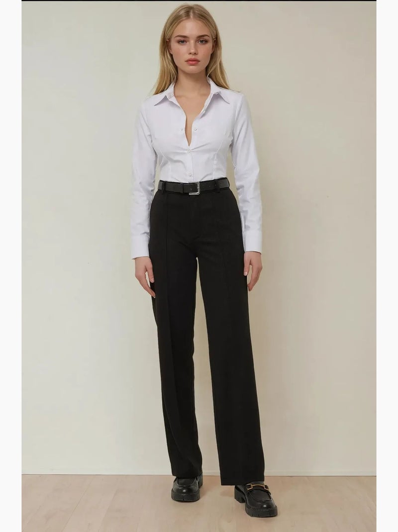 Calça direita com detalhe de costura hiccup Preto - Kiabi