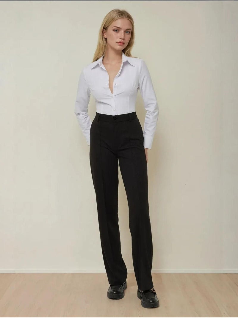 Calça direita com detalhe de costura Preto - Kiabi