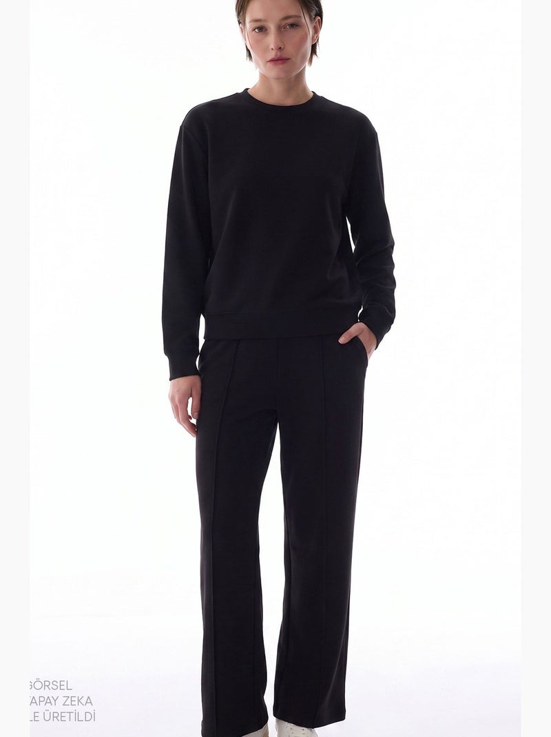 Calça feminina de modal de perna reta, cintura alta penti Preto - Kiabi