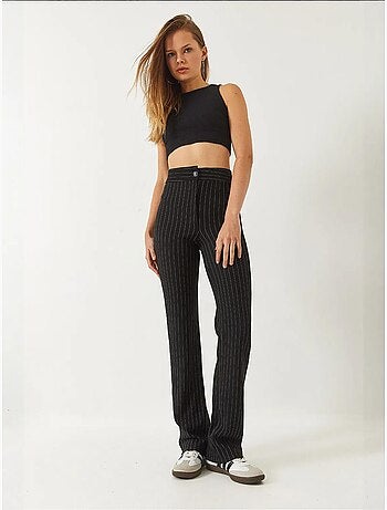 Calça flare de cintura alta às riscas lucci