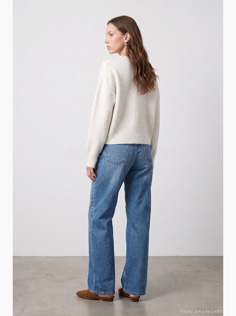 Calça jeans feminina reta dilvin Azul-safira - Kiabi